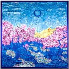 Maitong lenço de seda 90cm * 90cm sol floresta pintura a óleo senhoras primavera grande lenço quadrado lenço de seda loc