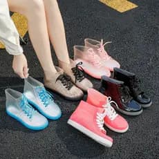 Sapatos de água transparentes transparentes femininos verão antiderrapante moda exterior usar botas de chuva impermeávei