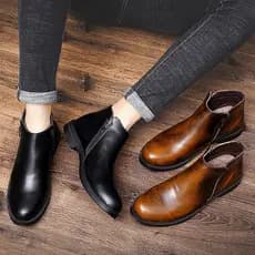 Tamanho 37 zíper lateral Chelsea botas masculinas Retro 2024 couro genuíno estilo britânico botas curtas meados de alta