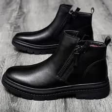 Botas masculinas de couro de camada superior Chelsea inverno lã velo de alta qualidade sapatos de algodão masculinos bri