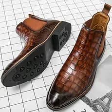 Retro Chelsea botas masculinas dedo do pé apontado Martin botas padrão de crocodilo britânico capa de couro pé botas mas