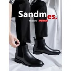 Botas Chelsea de couro de camada superior masculinas de couro genuíno outono inverno botas de couro pontiagudo britânico