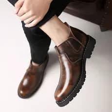 Conjunto pé Chelsea botas masculinas de couro genuíno Workwear Martin botas versão coreana botas curtas masculinas de ca