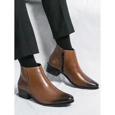 Botas Chelsea com zíper lateral masculinas, sapatos retrô de couro de cano alto, lã quente, bico fino, couro genuíno, bo