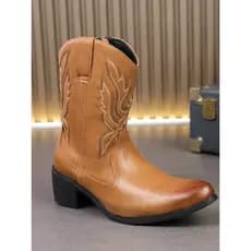 Botas de Cowboy ocidentais com zíper botas de motocicleta botas de couro genuíno masculino britânico Retro Martin botas