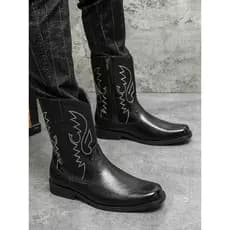 Botas masculinas com zíper lateral retrô ocidental botas de Cowboy botas de equitação bordadas de couro genuíno botas de