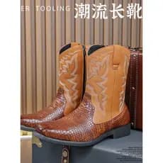 Botas de Cowboy ocidentais botas masculinas estilo étnico bordado cavaleiro botas padrão de crocodilo bota curta de cour