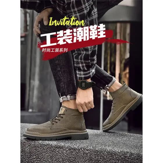 Botas curtas de couro genuíno masculino High-End deserto botas masculinas Martin botas de inverno forro de lã macacão Re