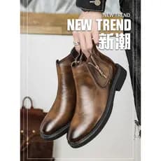 Botas masculinas de couro genuíno Chelsea Martin, forro de lã de inverno, estilo britânico, zíper de negócios, couro alt