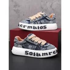 Estação europeia Street Wear tênis masculino estudantes Denim papai sapatos de sola grossa aumento interno sapatos de lo