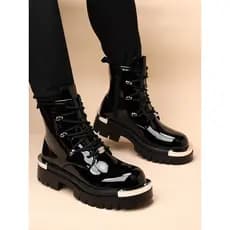 Tendência de couro brilhante Martin botas masculinas de sola grossa aumento interno botas curtas palco COS botas de moto
