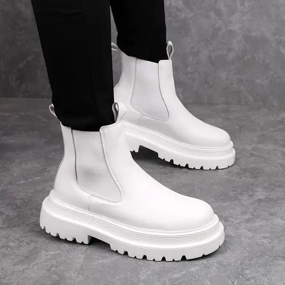 Chelsea botas masculinas de cano médio estilo britânico sola grossa aumento interno botas curtas capa pé forro de lã bot