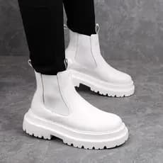 Chelsea botas masculinas de cano médio estilo britânico sola grossa aumento interno botas curtas capa pé forro de lã bot
