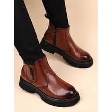 Botas Chelsea de couro genuíno genuíno masculinas estilo britânico com zíper Martin botas de sola grossa com aumento int