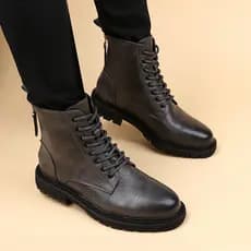 Martin botas masculinas na moda aumento interno botas curtas moda britânica Mid-top zíper botas de couro da motocicleta