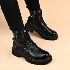 Botas Martin de couro genuíno masculino estilo britânico Casual motocicleta macacão botas de cano médio de sola grossa a
