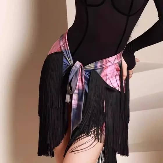 Novo vestido de dança latina feminino adulto franjas saia Multi-camada saia Diagonal saia de dança prática saia inferior
