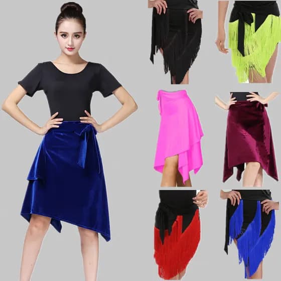 Nova dança latina Hip cachecol adulto feminino Irregular franjas saia prática latina saia de dança uma peça saia