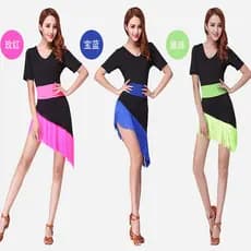 Novo estilo adulto feminino primavera verão longo manga curta traje de dança latina dança borla prática vestido desempen