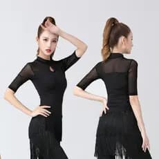 Novo adulto moderno clássico dança latina Bodysuit passarela terno prática terno feminino adulto malha manga topo