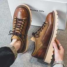 Americano resistente estilo cara sapatos de couro masculino Martin macacão baixo-Top Retro britânico Casual couro respir