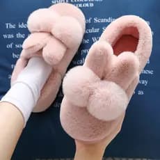Chinelos peludos femininos, chinelos de algodão de lã, salto feminino, casais, casa, antiderrapante, Baotou, coelho fofo
