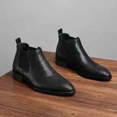 Outono inverno botas masculinas de couro genuíno pedra couro patente botas curtas botas Martin masculinas dedo do pé apo