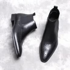 Bloco de sapatos de couro de alta qualidade Martin botas masculinas botas de couro britânico esculpidas botas masculinas