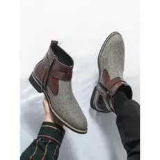 Chelsea botas masculinas versão coreana na moda dedo do pé apontado sapatos de couro de alta qualidade estilo britânico