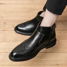 Street Wear sapatos masculinos de couro de alta qualidade outono couro genuíno Brock botas curtas Mid-top estilo britâni