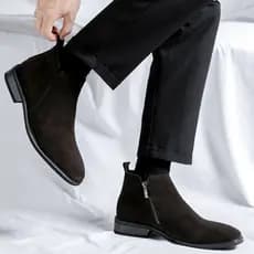 2026 zíper Chelsea botas masculinas de couro genuíno Martin botas fosco Mid-Top sapatos de couro masculino botas curtas