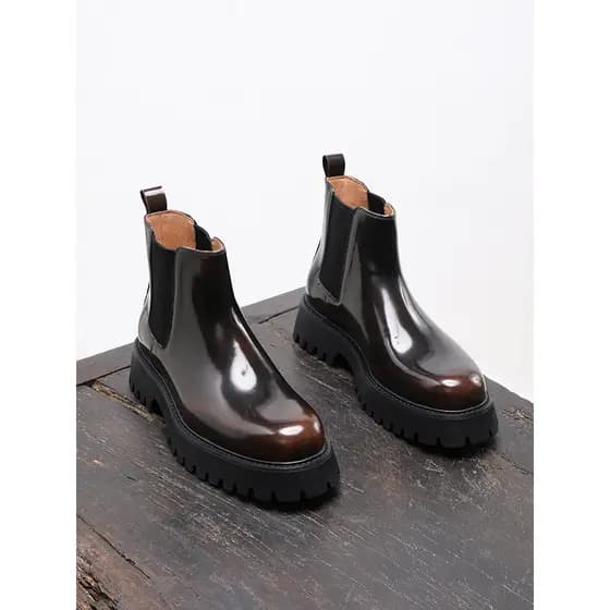 [Sola leve] Botas Chelsea Botas masculinas de cigarro com sola grossa aumentada Botas de couro masculinas de cano alto B