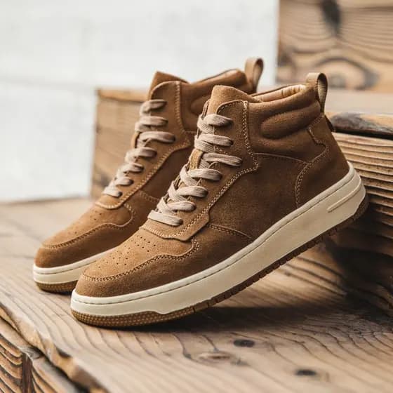 Moda novo estilo estilo britânico masculino Mid-High-Top tênis de sola grossa esportes sapatos casuais couro genuíno fos