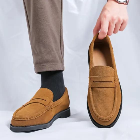 2026 verão novo estilo britânico sapatos de couro pequenos masculinos camurça de couro genuíno fosco deslizamento em moc