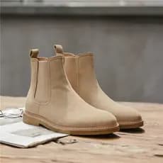 Moda genuína masculina Mid-High-Top sapatos de couro camurça couro fosco europeu americano Retro cabeleireiro Chelsea bo