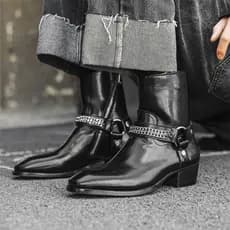 2026 moda novo estilo britânico masculino apontou Toe sapatos Mid-High-Top palco desempenho boate cabeleireiro Chelsea b