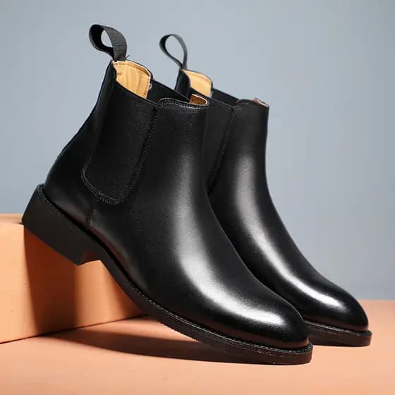 Moda nova britânica masculina sapatos de couro de alta qualidade apontou Toe capa pé manga Chelsea botas curtas na moda
