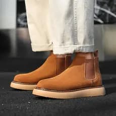 2026 novo estilo masculino médio de alta qualidade sapatos de couro genuíno fosco camurça de vaca botas curtas cabeleire