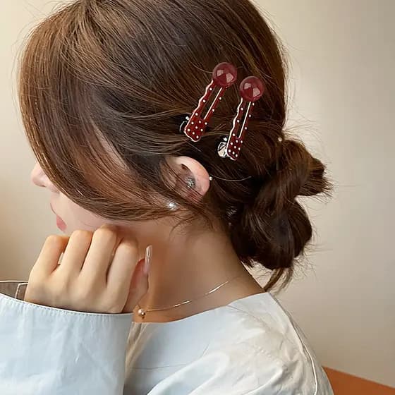Doce vermelho bolinhas pérola grampo de cabelo par clipe bonito ponto estilo coreano Oval Duckbill clipe franja novo Hai