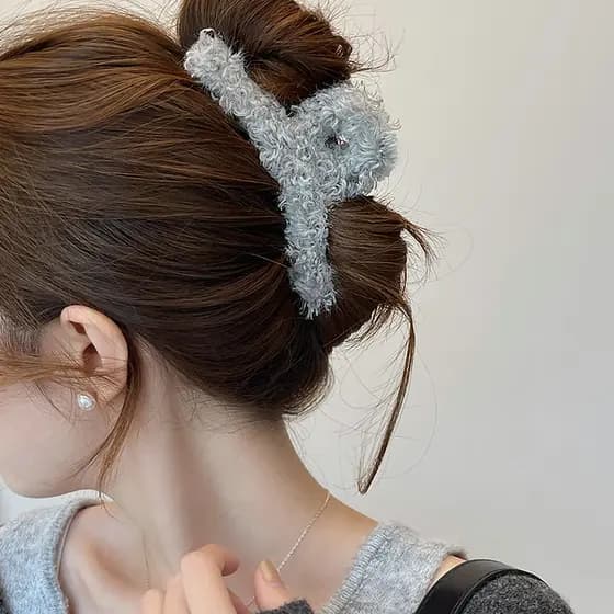 Estilo preguiçoso outono inverno cinza pelúcia grampo de cabelo 2025 novo estilo grande garra clipe de cabelo bobina cab