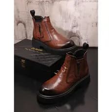 Botas curtas de manga All-Match na moda Martin botas masculinas casuais botas de couro de sola grossa aumentando quente