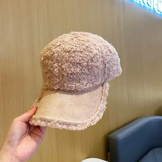 W chapéu de inverno feminino versão coreana na moda ins cordeiro velo boné feminino All-Match Casual quente boné de beis