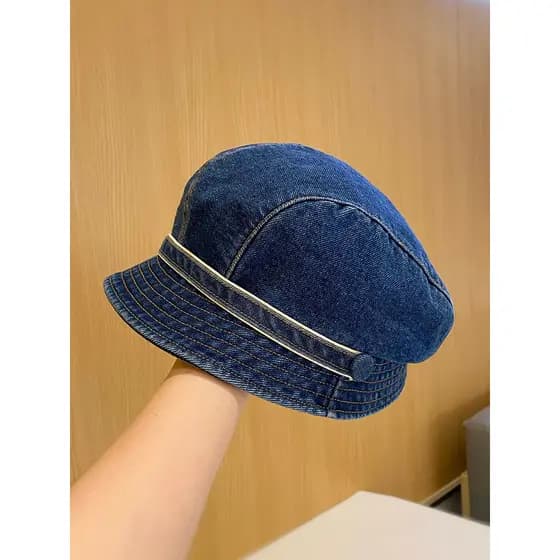 Versão coreana All-Match rosto-olhando pequeno Denim balde chapéu feminino primavera verão novo estilo britânico boina d