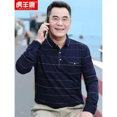 Camiseta POLO masculina de manga comprida de meia-idade, camisa POLO de algodão puro, novo estilo, pai, verão, camisa li