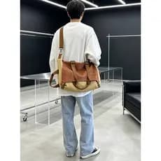 Versão coreana sacola de grande capacidade ins bolsa Casual na moda lona bolsa de ombro masculino Commuter mensageiro sa