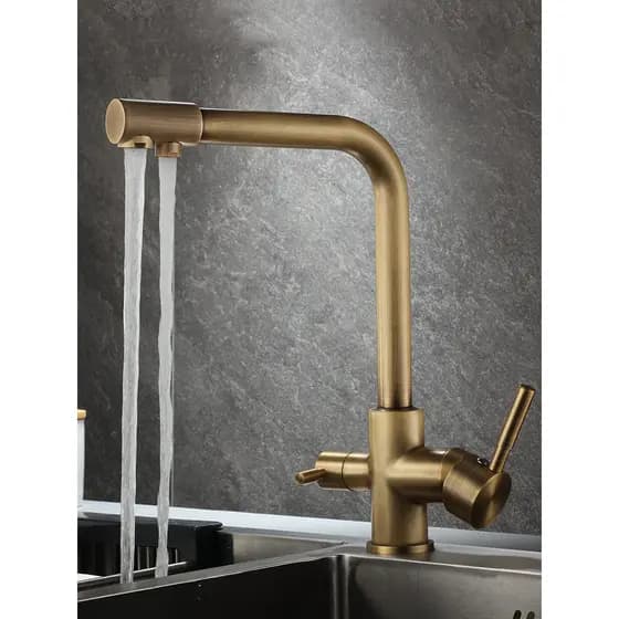 Todo o cobre antigo torneira da cozinha direto purificador de água potável quente e fria lavatório pia dois-em-um Rotat