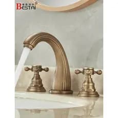 Todo o cobre três furos torneira quente e frio lavatório bacia torneira Retro toalete Split armário do banheiro conjunto