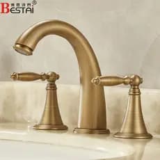 Todo o cobre três furos torneira quente e frio lavatório bacia torneira europeu toalete Split armário do banheiro conjun