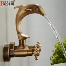 Estilo europeu todo cobre antigo torneira de parede lavatório alça dupla furo duplo rotativo fixado na parede Retro quen