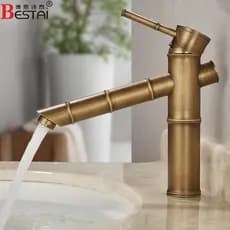 Todo o cobre antigo torneira quente e frio bancada bacia Retro banheiro lavatório bambu único resfriamento ao ar livre